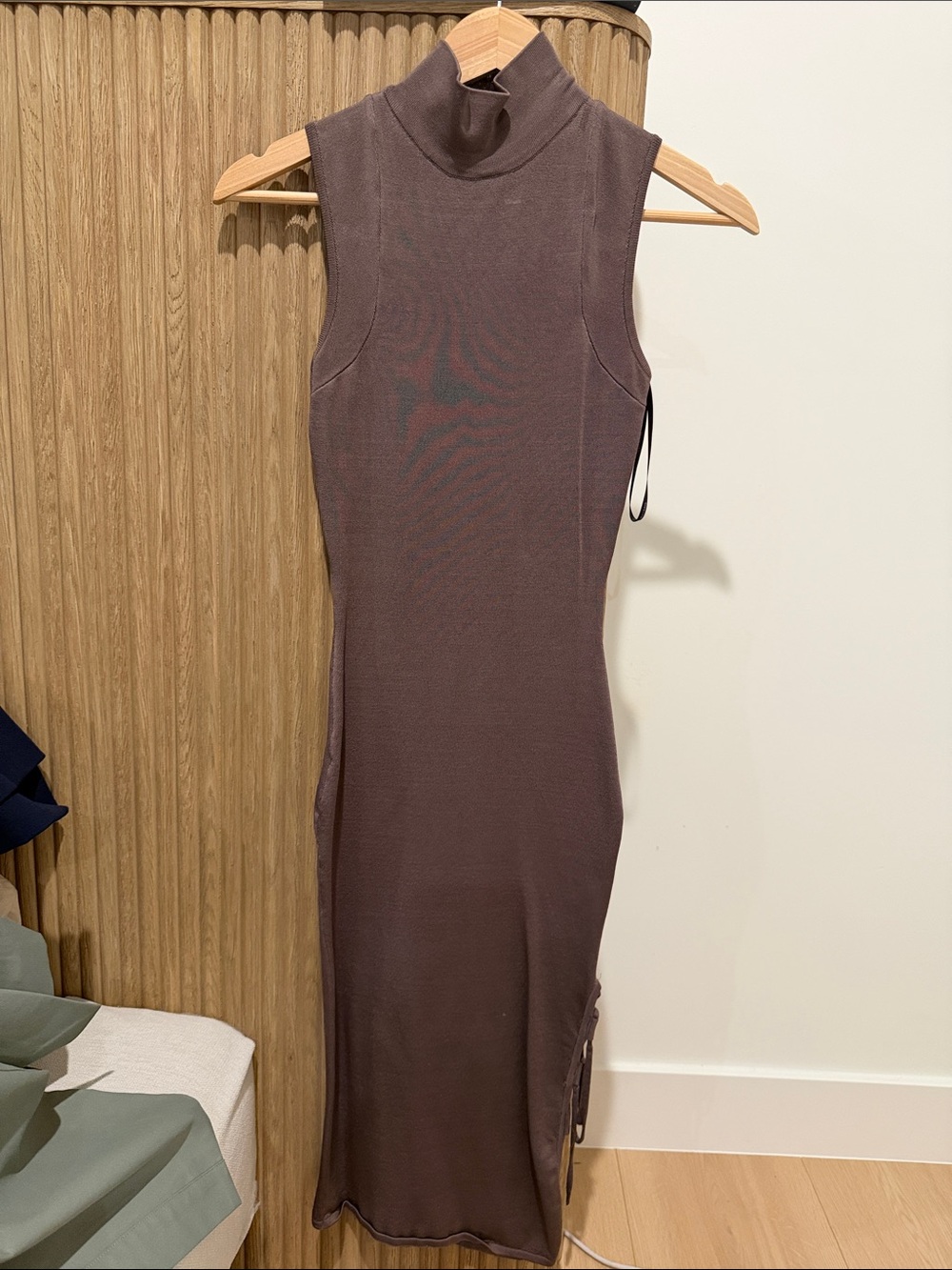 Marciano Sleeveless Mock Neck Bodycon Dress in Deep Brown XS
